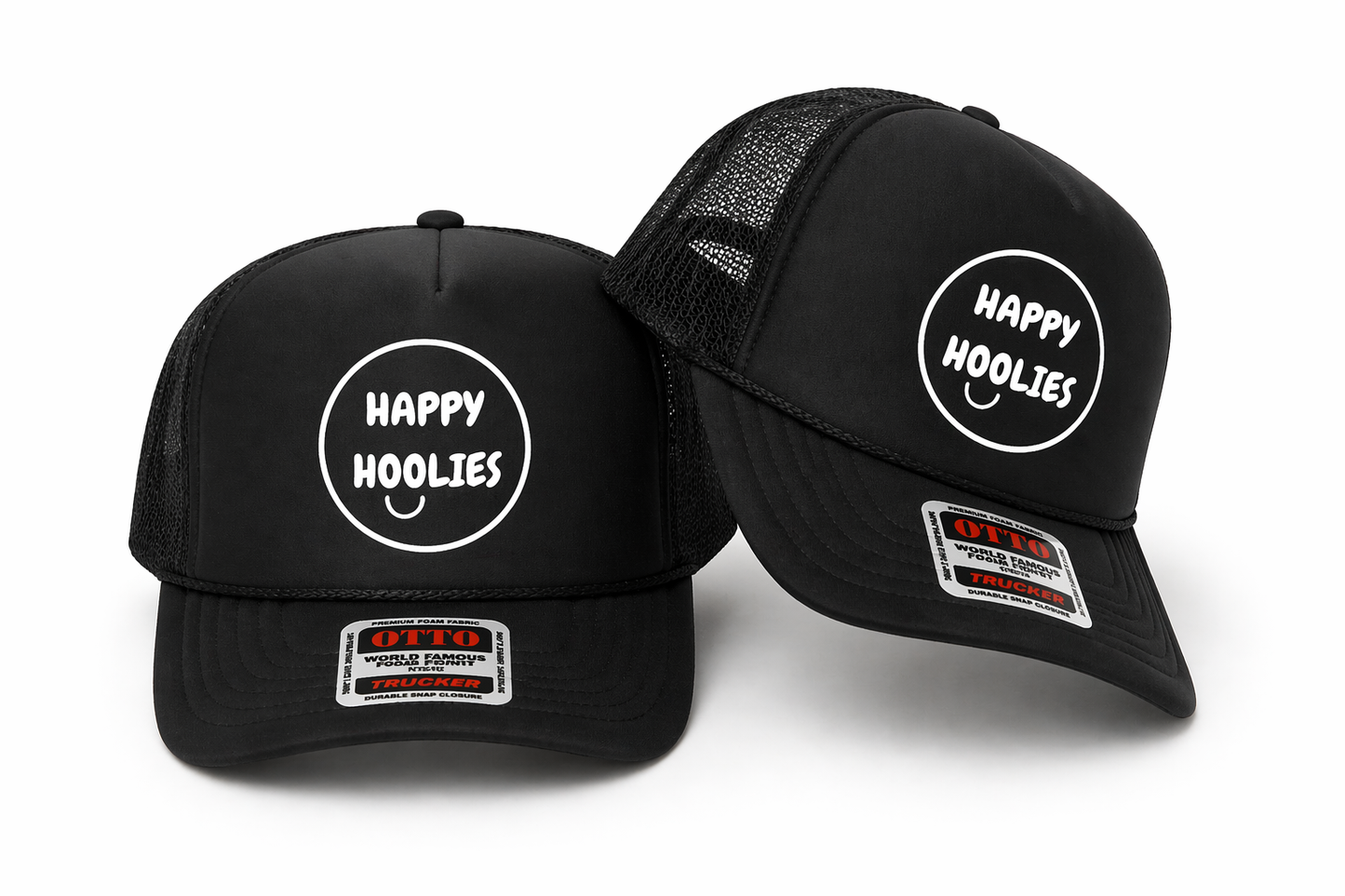 Happy Hoolies Classic BLACK Logo Trucker Hat