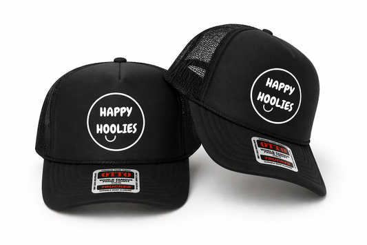 Happy Hoolies Classic BLACK Logo Trucker Hat