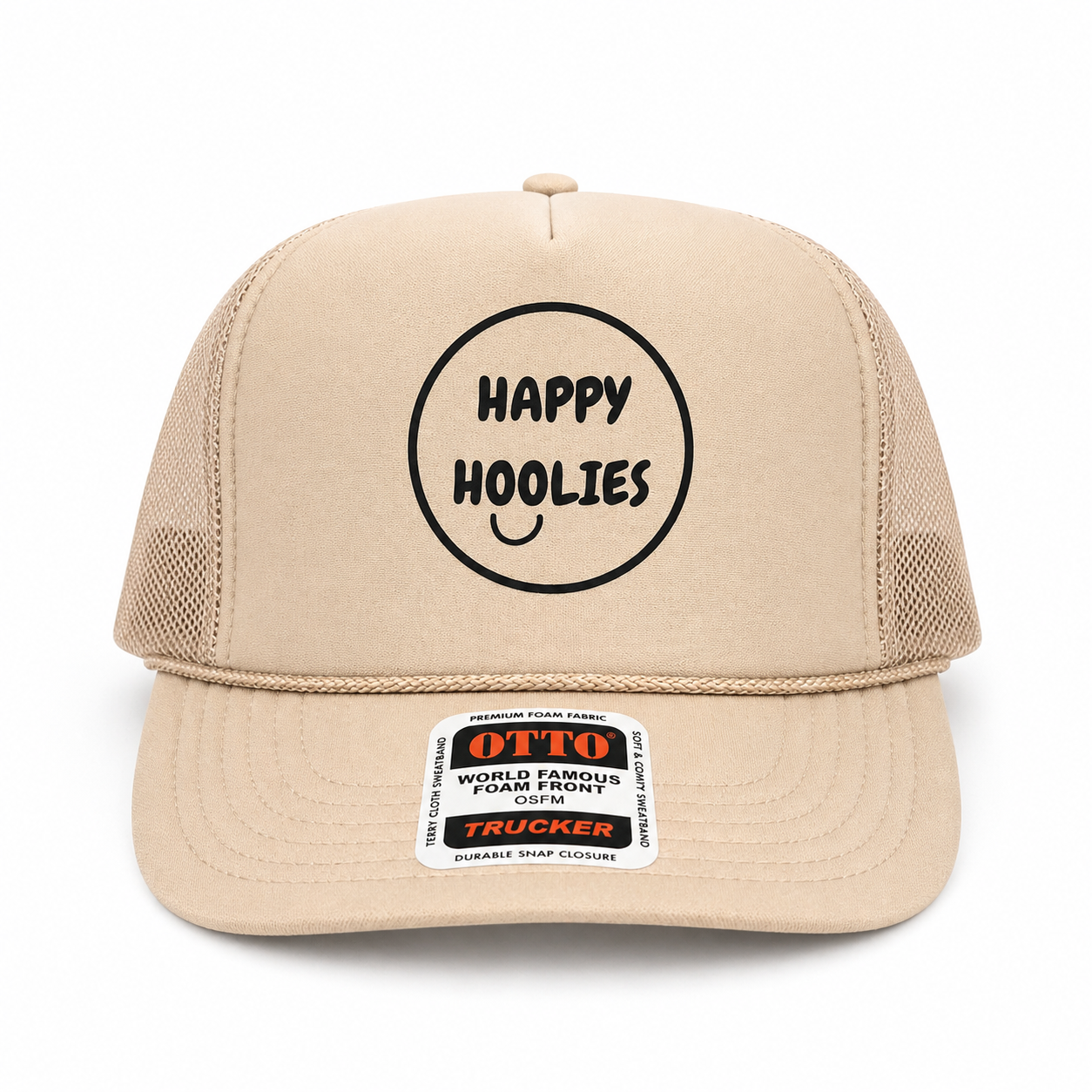 Happy Hoolies Classic TAN Logo Trucker Hat